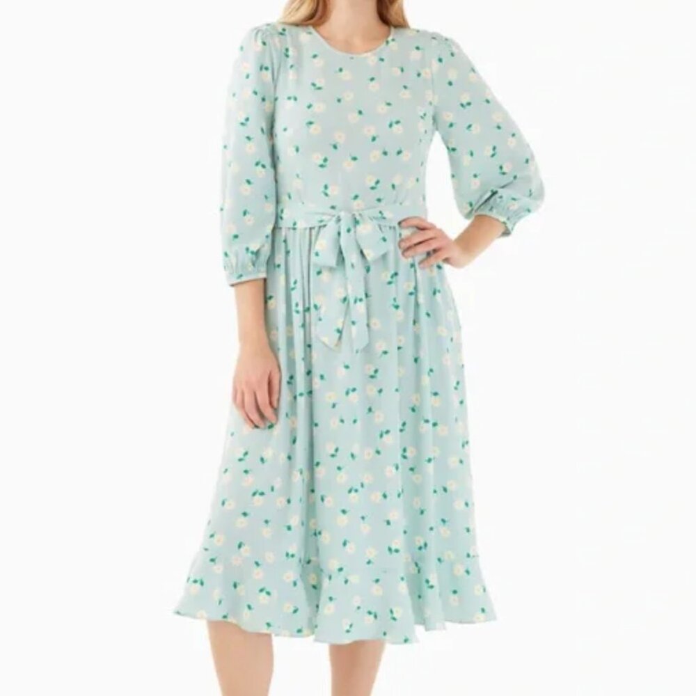 Kate Spade Dancing Asters Daisy Blue Smocked Midi Dress